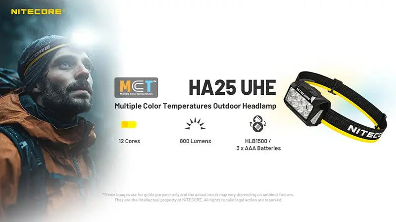 Lampe Frontale Nitecore HA25 UHE 800 Lumens - 3 températures de couleur - Double alimentation  NYCTALOPE  