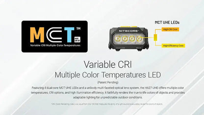 Lampe Frontale Nitecore HA27 UHE 800 Lumens - 3 températures de couleur - Triple alimentation  NYCTALOPE  