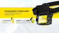 Lampe Frontale Nitecore HA29 UHE 1200 Lumens - Triple Température de Couleur - Basses Températures -40°C - Batterie HLB2500