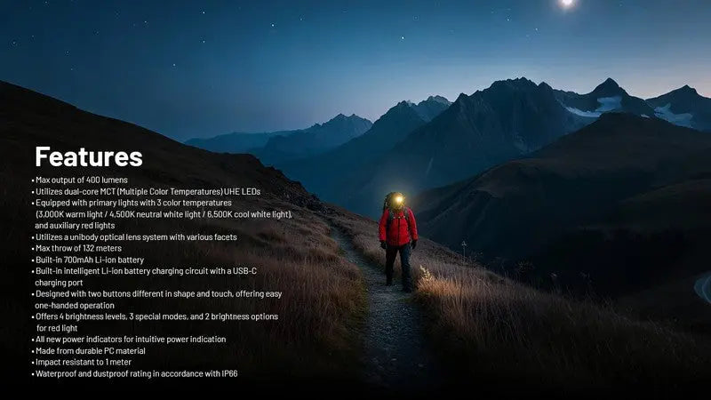 Lampe Frontale Nitecore NU25 MCT – 400 Lumens rechargeable - NYCTALOPE