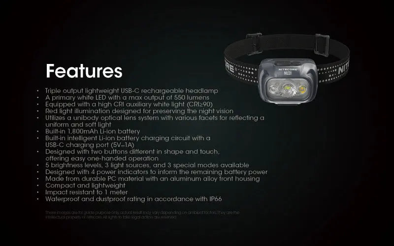 Lampe Frontale Nitecore NU31 – 550 Lumens  NYCTALOPE  