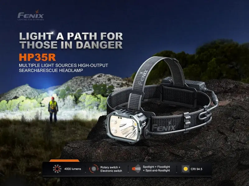 Lampe Frontale professionnelle Fenix HP35R SAR - 4000 Lumens rechargeable - pour casque  NYCTALOPE  