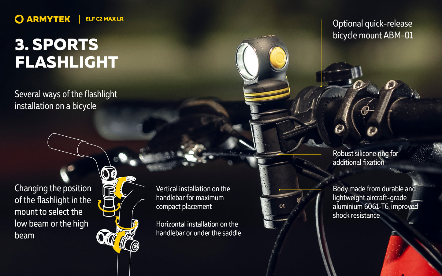 Lampe Frontale Armytek Elf C2 Max LR 4500 Lumens - Portée 235m Longue Distance - 4 en 1 - Rechargeable USB-C