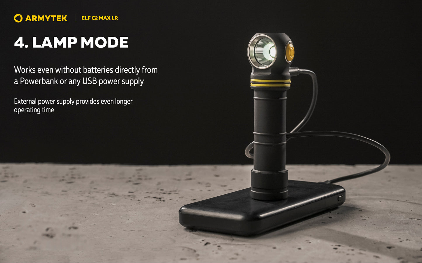 Lampe Frontale Armytek Elf C2 Max LR 4500 Lumens - Portée 235m Longue Distance - 4 en 1 - Rechargeable USB-C