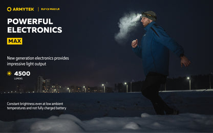 Lampe Frontale Armytek Elf C2 Max LR 4500 Lumens - Portée 235m Longue Distance - 4 en 1 - Rechargeable USB-C