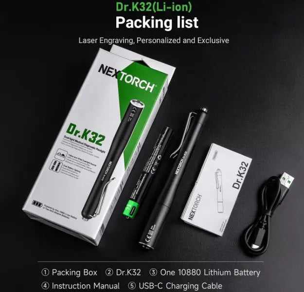 Lampe Nextorch DR K32 80 Lumens blanc / Jaune - Lampe médicale rechargeable - NYCTALOPE