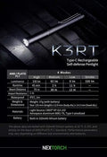 Lampe Nextorch K3RT - 330 Lumens - lampe tactique self défense  NYCTALOPE  