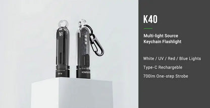 Lampe Nextorch K40 - 300 Lumens / UV / flash rouge et bleu, rechargeable, pour porte-clés  NYCTALOPE  