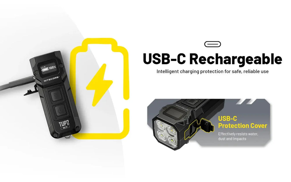 Lampe Nitecore TUP2 compacte – 1200 Lumens – Résistant IP54 eau poussière - Lampe porte clés  NYCTALOPE  
