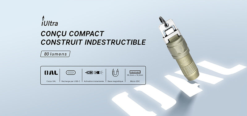 Lampe Porte-Clés Olight iUltra Vert Olive - 80 Lumens - Rechargeable USB-C  NYCTALOPE  