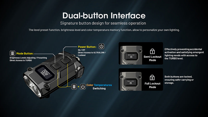 Lampe Porte-clés Nitecore Tini 3 600 Lumens - 3 températures de couleur - Écran OLED - Rechargeable USB-C - NYCTALOPE