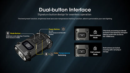 Lampe Porte-clés Nitecore Tini 3 600 Lumens - 3 températures de couleur - Écran OLED - Rechargeable USB-C - NYCTALOPE