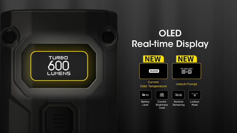 Lampe Porte-clés Nitecore Tini 3 600 Lumens - 3 températures de couleur - Écran OLED - Rechargeable USB-C - NYCTALOPE