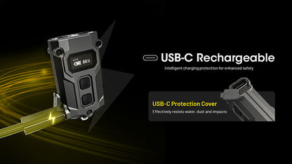 Lampe Porte-clés Nitecore Tini 3 600 Lumens - 3 températures de couleur - Écran OLED - Rechargeable USB-C - NYCTALOPE