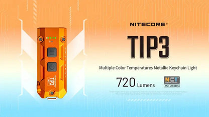 Lampe Porte-clés Nitecore TIP3 720 Lumens - 3 Températures de Couleur - Rechargeable USB-C  NYCTALOPE  