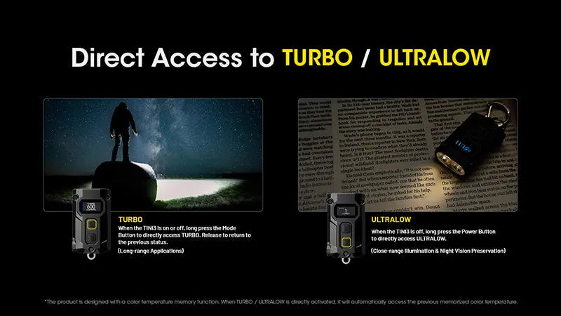 Lampe Porte-clés Nitecore Tini 3 600 Lumens - 3 températures de couleur - Écran OLED - Rechargeable USB-C - NYCTALOPE