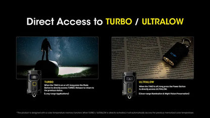 Lampe Porte-clés Nitecore Tini 3 600 Lumens - 3 températures de couleur - Écran OLED - Rechargeable USB-C - NYCTALOPE