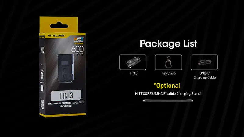 Lampe Porte-clés Nitecore Tini 3 600 Lumens - 3 températures de couleur - Écran OLED - Rechargeable USB-C - NYCTALOPE