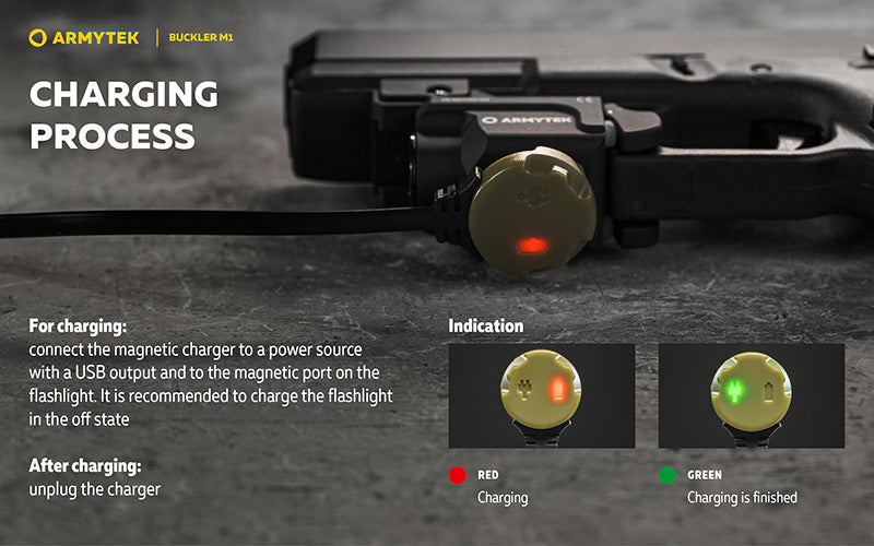 Lampe Tactique Armytek Buckler M1 700 Lumens - Montage Arme de Poing - Rechargeable Magnétique - IP67 - NYCTALOPE