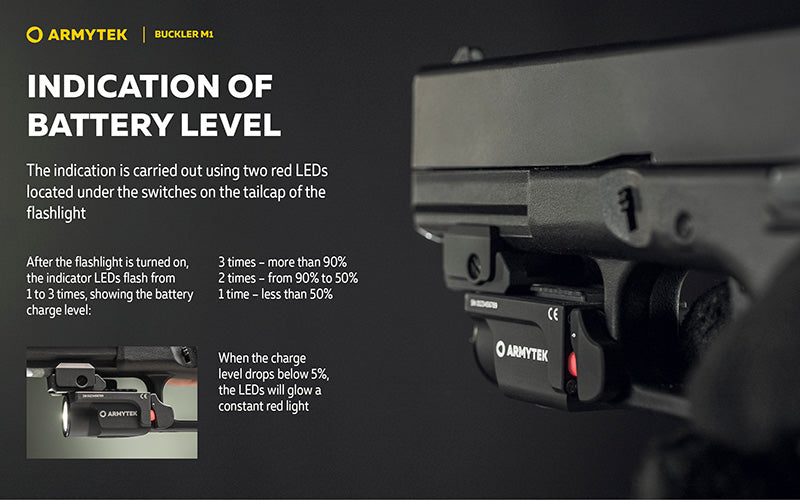 Lampe Tactique Armytek Buckler M1 700 Lumens - Montage Arme de Poing - Rechargeable Magnétique - IP67 - NYCTALOPE