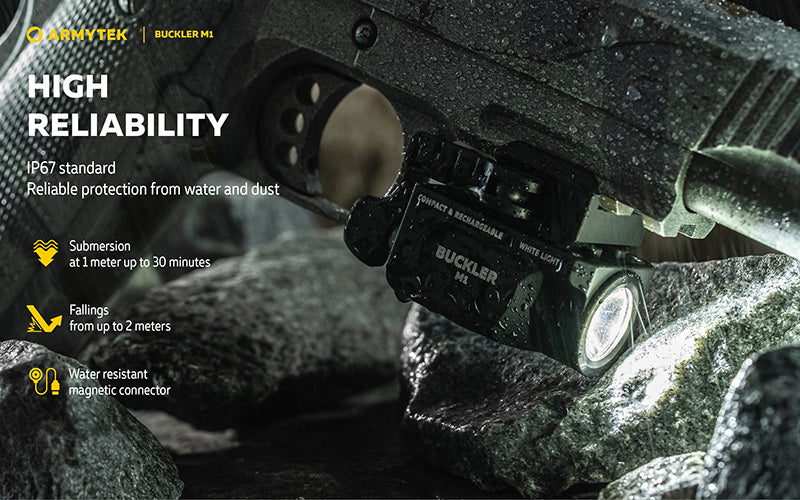 Lampe Tactique Armytek Buckler M1 700 Lumens - Montage Arme de Poing - Rechargeable Magnétique - IP67 - NYCTALOPE
