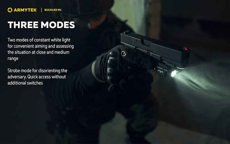 Lampe Tactique Armytek Buckler M1 700 Lumens - Montage Arme de Poing - Rechargeable Magnétique - IP67 - NYCTALOPE