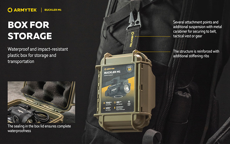 Lampe Tactique Armytek Buckler M1 700 Lumens - Montage Arme de Poing - Rechargeable Magnétique - IP67 - NYCTALOPE