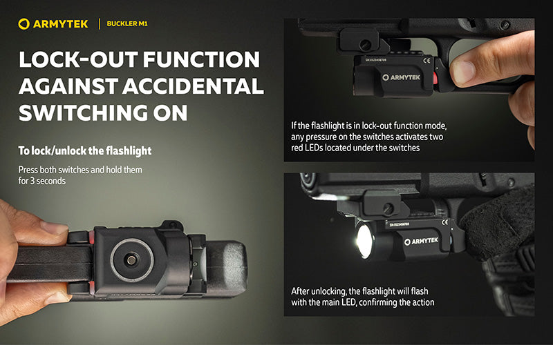 Lampe Tactique Armytek Buckler M1 700 Lumens - Montage Arme de Poing - Rechargeable Magnétique - IP67 - NYCTALOPE