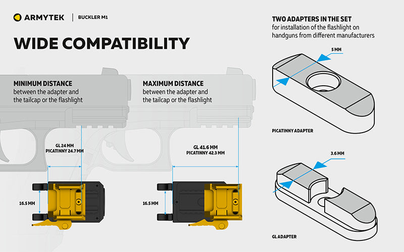 Lampe Tactique Armytek Buckler M1 700 Lumens - Montage Arme de Poing - Rechargeable Magnétique - IP67
