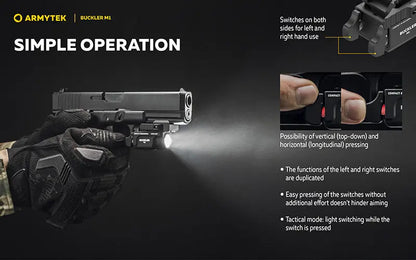 Lampe Tactique Armytek Buckler M1 700 Lumens - Montage Arme de Poing - Rechargeable Magnétique - IP67 - NYCTALOPE