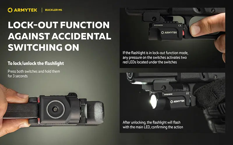 Lampe Tactique Armytek Buckler M1 700 Lumens - Montage Arme de Poing - Rechargeable Magnétique - IP67 - NYCTALOPE