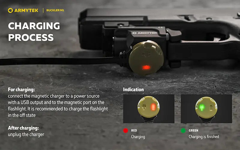 Lampe Tactique Armytek Buckler M1 700 Lumens - Montage Arme de Poing - Rechargeable Magnétique - IP67 - NYCTALOPE
