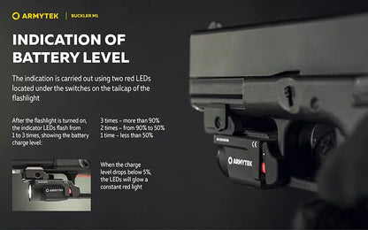 Lampe Tactique Armytek Buckler M1 700 Lumens - Montage Arme de Poing - Rechargeable Magnétique - IP67 - NYCTALOPE