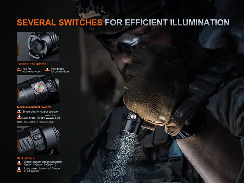 Lampe Tactique Fenix PD35R ACE 2000 Lumens - Multimodes - Rechargeable USB-C  NYCTALOPE  