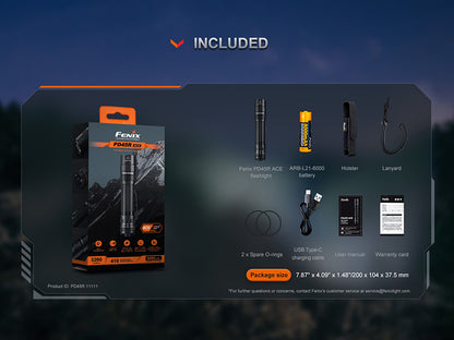 Lampe Tactique Fenix PD45R ACE 3200 Lumens - 6 modes personnalisables - Commutateur tactique - Rechargeable USB-C - NYCTALOPE