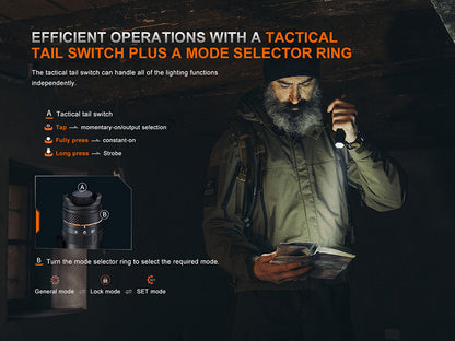 Lampe Tactique Fenix PD45R ACE 3200 Lumens - 6 modes personnalisables - Commutateur tactique - Rechargeable USB-C - NYCTALOPE