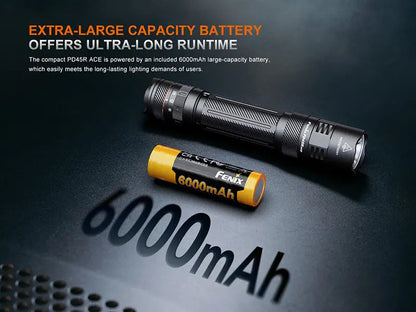 Lampe Tactique Fenix PD45R ACE 3200 Lumens - 6 modes personnalisables - Commutateur tactique - Rechargeable USB-C - NYCTALOPE