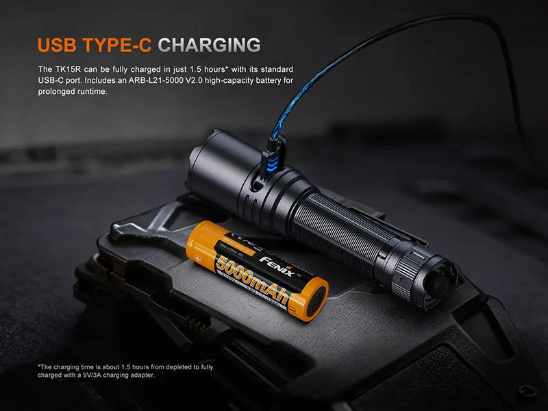 Lampe Tactique Fenix TK15R 3200 Lumens - Technologie IRIS X - Rechargeable USB-C - Batterie 21700 5000mAh