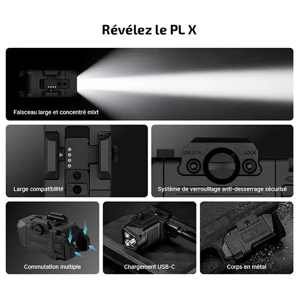Lampe Tactique Olight Osight PL X 1200 Lumens - Double Faisceau - Rail Universel - Rechargeable USB-C  NYCTALOPE  