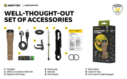 Lampe Torche Armytek Dobermann Pro SAND Magnet USB – 1400 Lumens - WARM  NYCTALOPE  