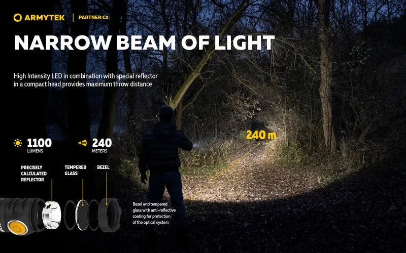 Lampe Torche Armytek Partner C2 V4 Magnet USB – 1100/1020 Lumens  NYCTALOPE  