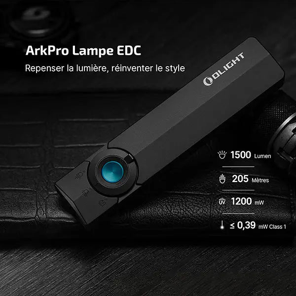 Lampe Torche EDC Olight ArkPro 1500 Lumens - Faisceau Large/Concentré/UV/Laser Vert - 4 Sources Lumineuses  NYCTALOPE  
