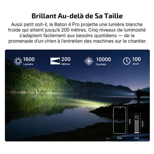Lampe Torche EDC Olight Baton 4 Pro 1600 Lumens - Longue Portée 200m - Recharge USB-C/MCC3 - Batterie 18650 Remplaçable
