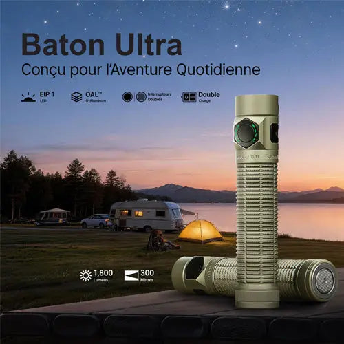 Lampe Torche EDC Olight Baton Ultra 1800 Lumens - Longue Portée 300m - Recharge USB-C/MCC3 - Batterie 18650 Remplaçable