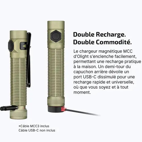 Lampe Torche EDC Olight Baton Ultra 1800 Lumens - Longue Portée 300m - Recharge USB-C/MCC3 - Batterie 18650 Remplaçable  NYCTALOPE  