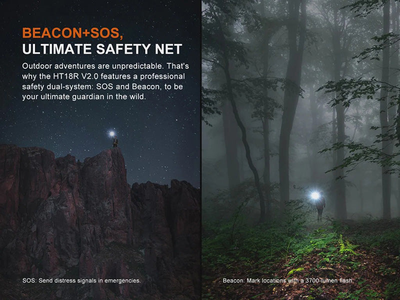 Lampe Torche Fenix HT18R V2.0 - 3700 Lumens - Portée extrême 1100 mètres - Double interrupteur latéral  NYCTALOPE  