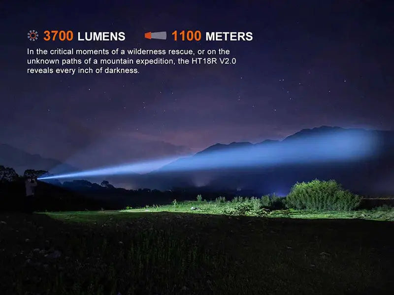 Lampe Torche Fenix HT18R V2.0 - 3700 Lumens - Lampe longue portée 1100 mètres - Double interrupteur latéral  NYCTALOPE  