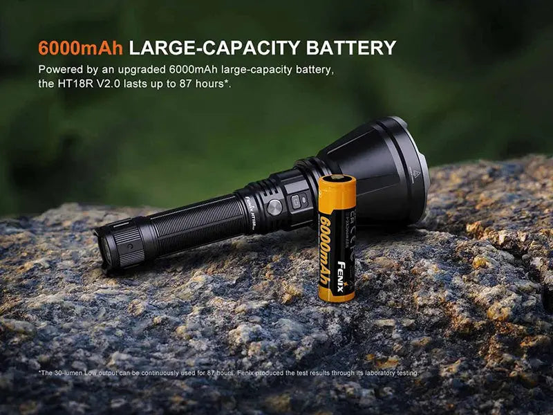 Lampe Torche Fenix HT18R V2.0 - 3700 Lumens - Lampe longue portée 1100 mètres - Double interrupteur latéral  NYCTALOPE  