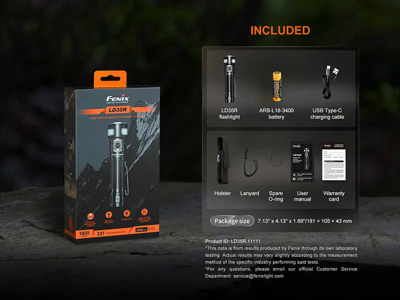 Lampe Torche Fenix LD35R - 1800 Lumens - Trois Sources Lumineuses - Rechargeable USB-C  NYCTALOPE  