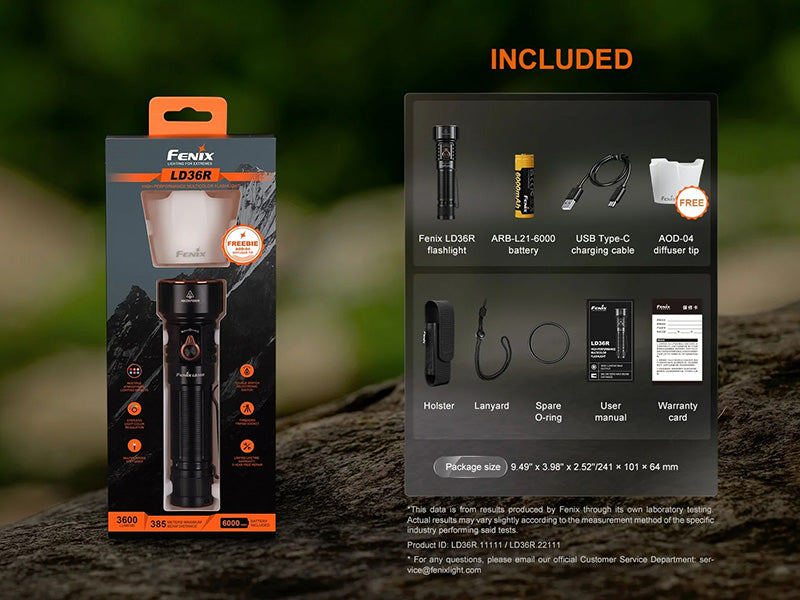 Lampe Torche Fenix LD36R 3600 Lumens - Éclairage Multicolore - Rechargeable USB-C - NYCTALOPE